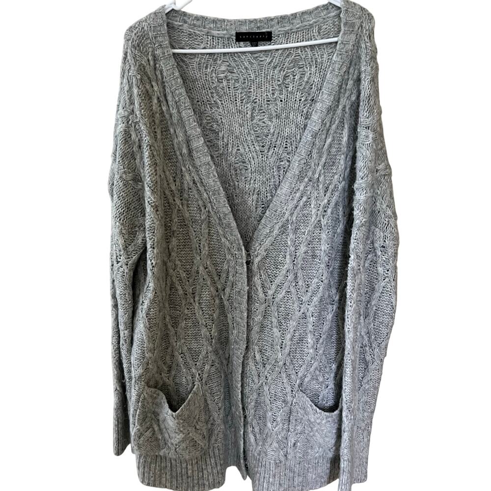 Sanctuary Women's Long Gray Cardigan Snap Front Alpaca Wool Blend Size XL